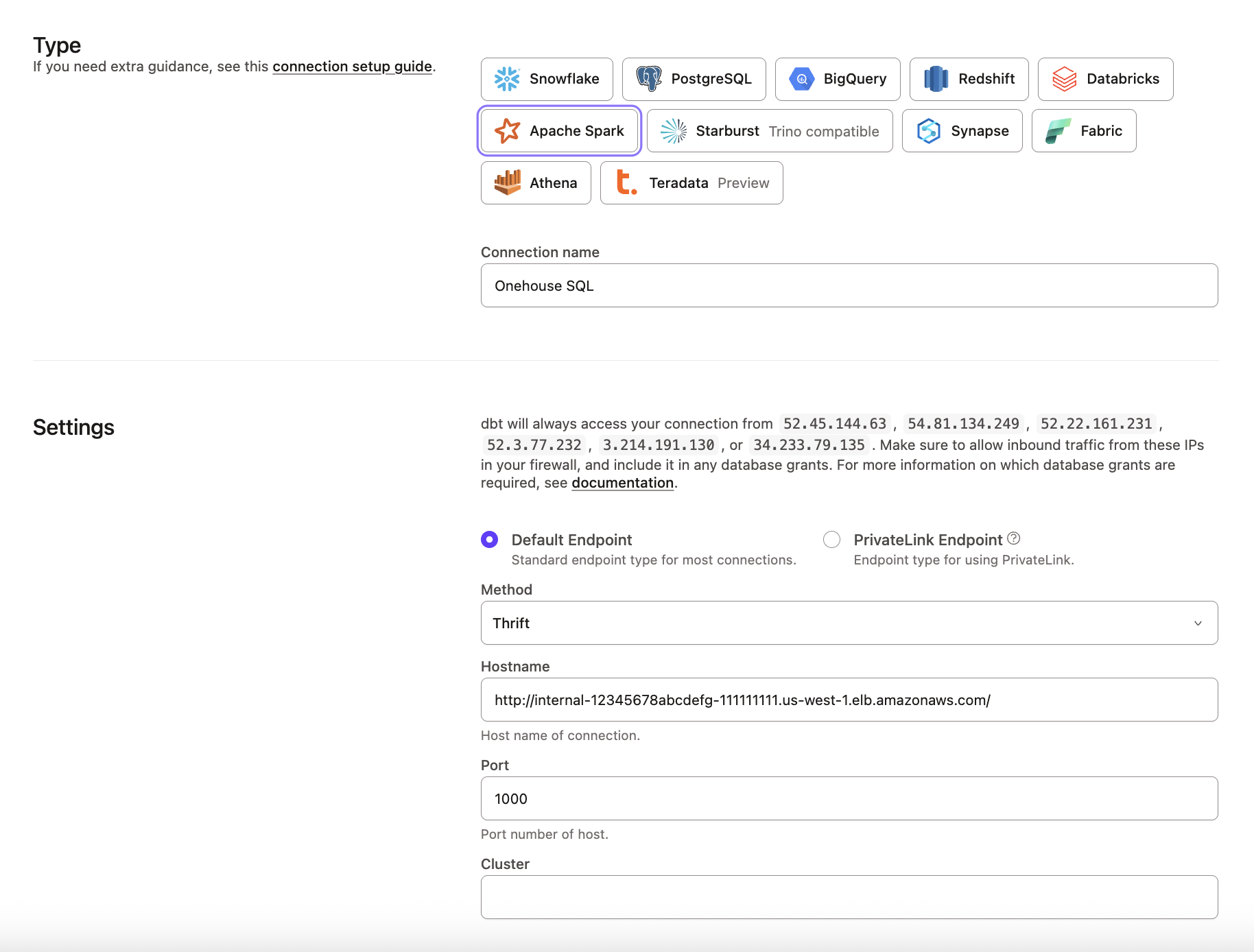 Onehouse configuration